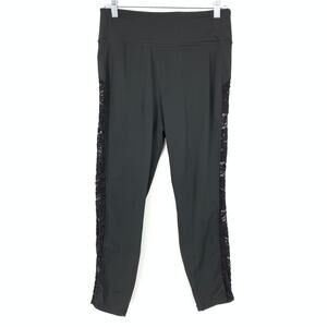 Walk Pop Leggings Women's Size M Lace Panel Trim Down Leg Active Black